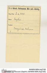 Etiketten zu Korund (Saphir) (NHMW-MIN-Aa2185)